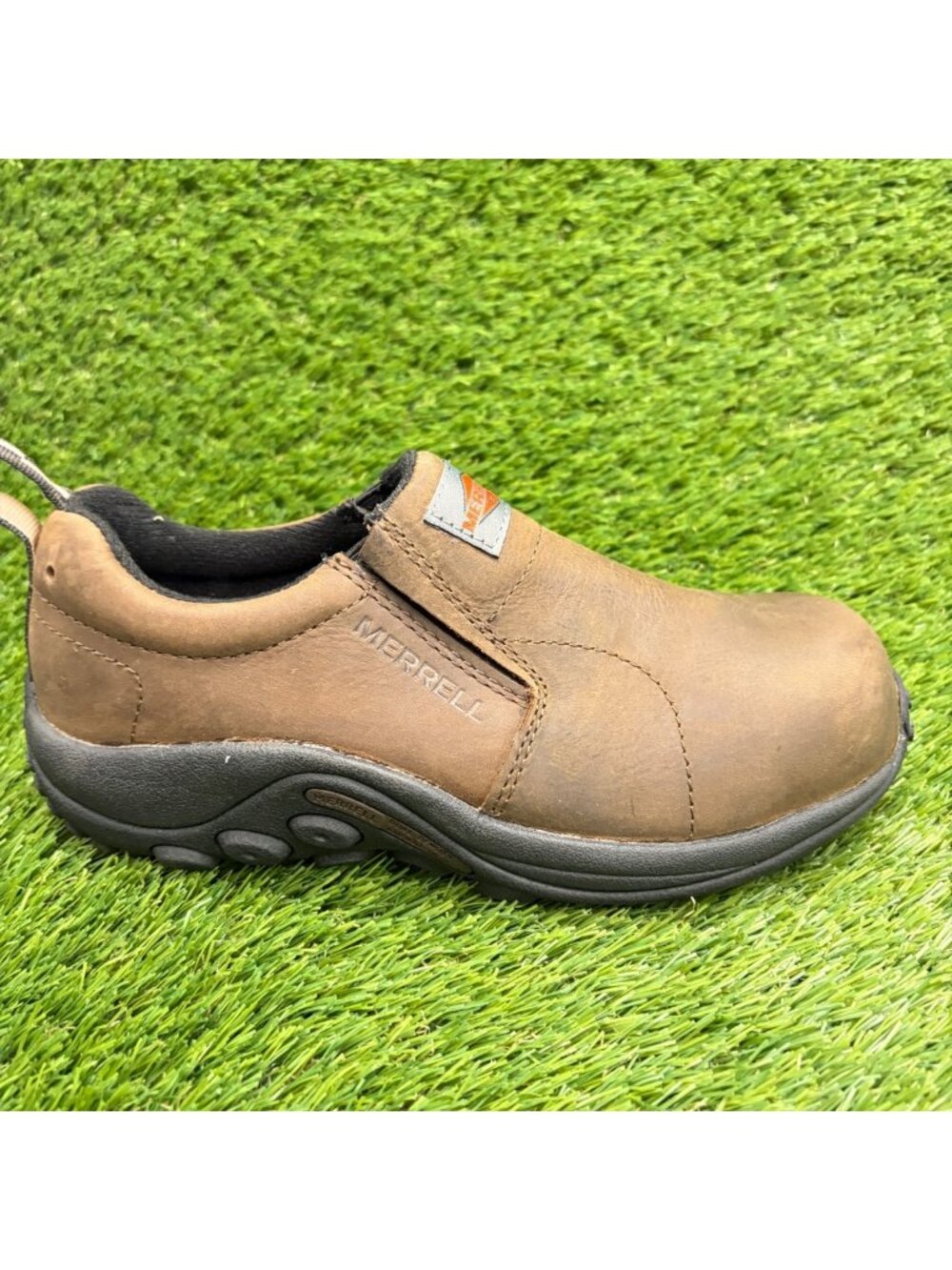 Merrell Jungle Moc Mens Size 6.5 Brown Leather Composite Toe Safety Work Shoes